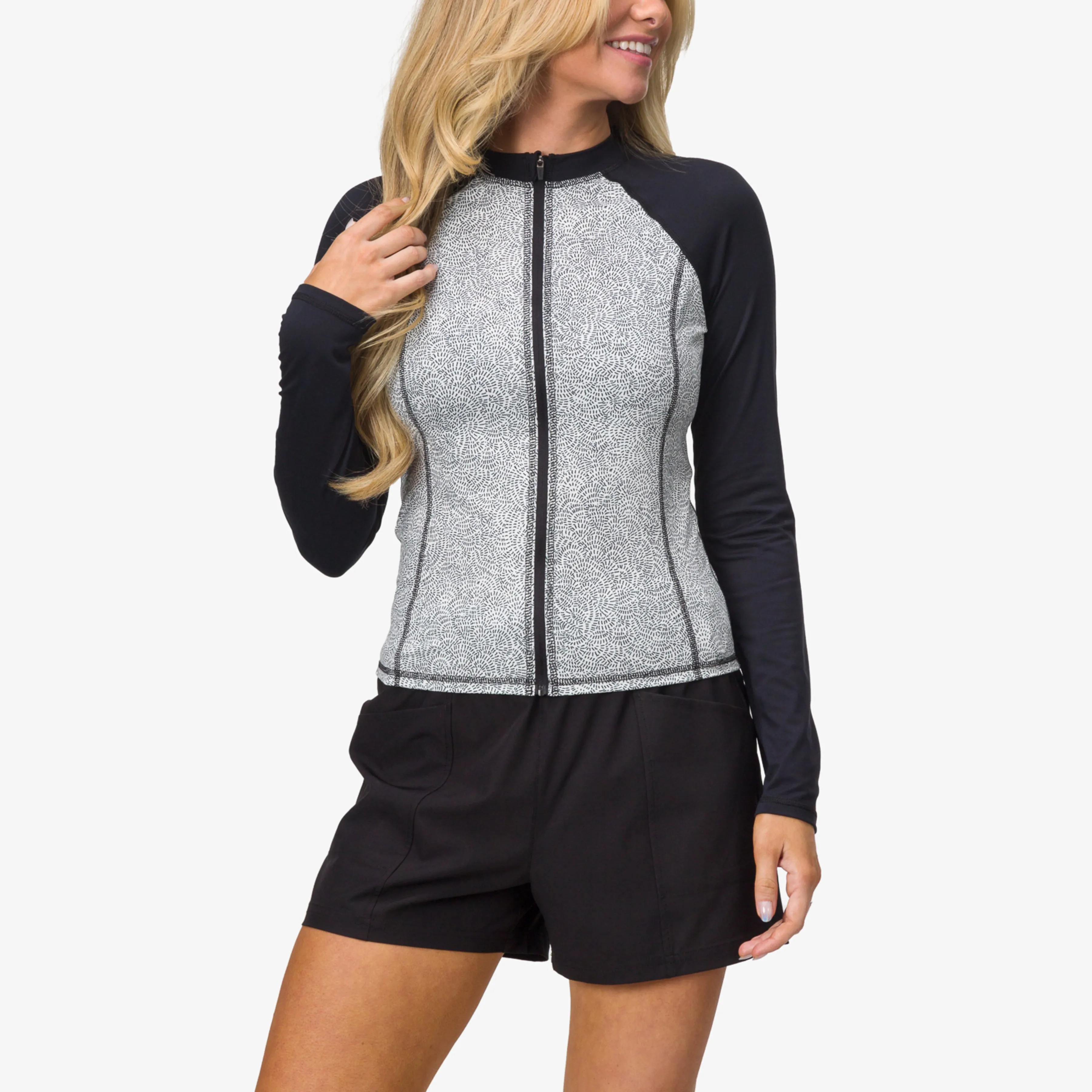 REEF Crest Zip Up Long Sleeve Surf Shirt UPF 40