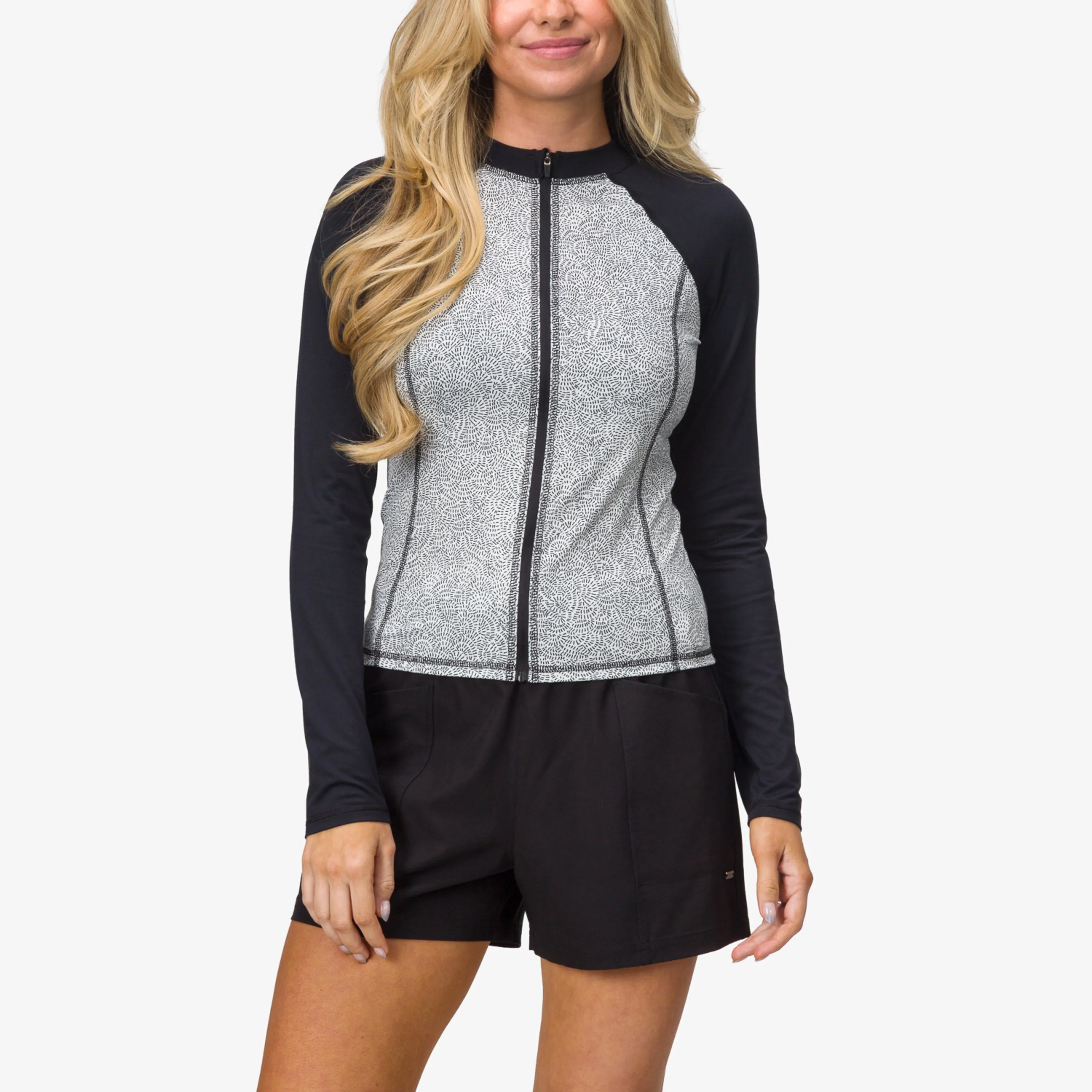 REEF Crest Zip Up Long Sleeve Surf Shirt UPF 40